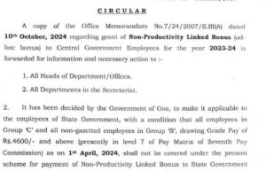 Goa govt employees to get bonus before Oct 31
