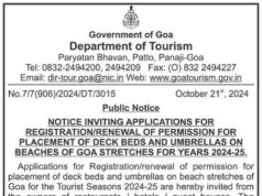 Applications invited from restaurant & hotel owners for beach deck bed and umbrella placement