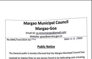 Margao Municipal Council to fine persons for defecating and urinating in the open