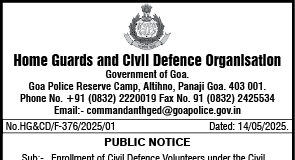 Goa seeks Civil Defence Volunteers to boost emergency response