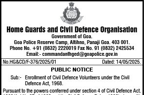 Goa seeks Civil Defence Volunteers to boost emergency response