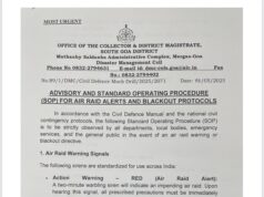 South Goa Collector issues advisory, SOP for air raid alerts and blackout protocols as precautionary measures