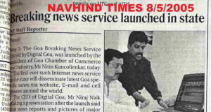 The Navhind Times reported launch of Digital Goa Breaking News Service, 20 years back