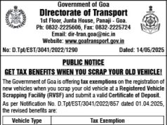 Goa government offers tax benefits for scrapping old vehicles