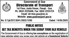 Goa government offers tax benefits for scrapping old vehicles