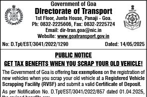 Goa government offers tax benefits for scrapping old vehicles