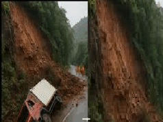 Truck plunges off road in Chorla ghat landslide, driver escapes unhurt
