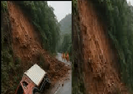 Truck plunges off road in Chorla ghat landslide, driver escapes unhurt