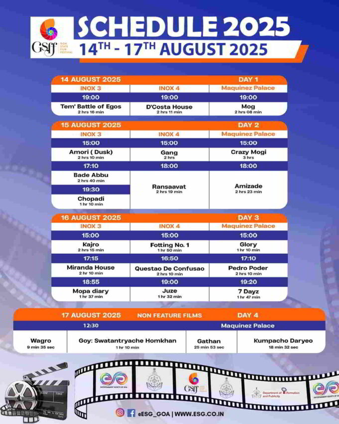 Goa State Film FestivalSchedule 2025