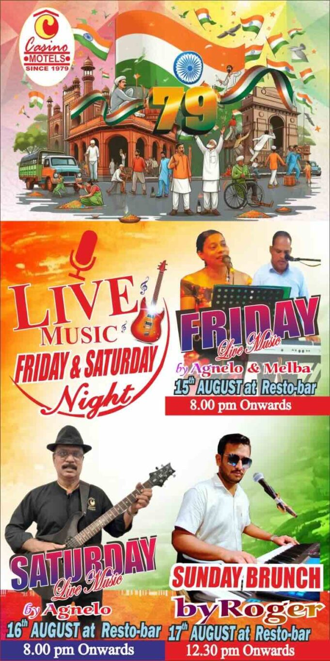Live Music Friday & Saturday Night from 8 pm onwards and Sunday Brunch from 12.30 pm at Casino Motels Resto Bar,