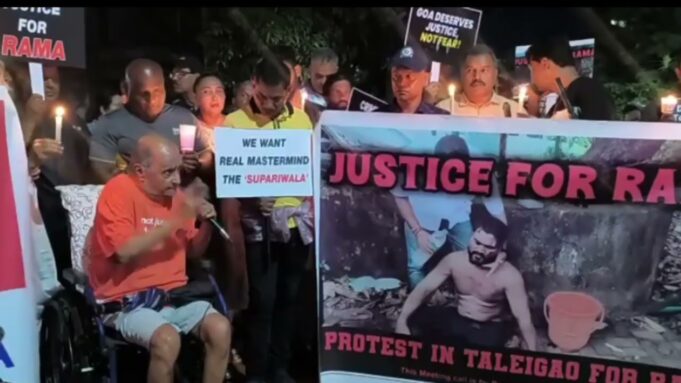 Candle light protest against daylight attack on activist Rama Kankonkar at Caranzalem