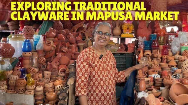 Exploring Traditional Clayware in Mapusa Market.