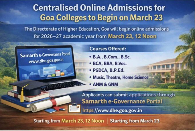 Centralised Online admissions for Goa colleges to begin on March 23