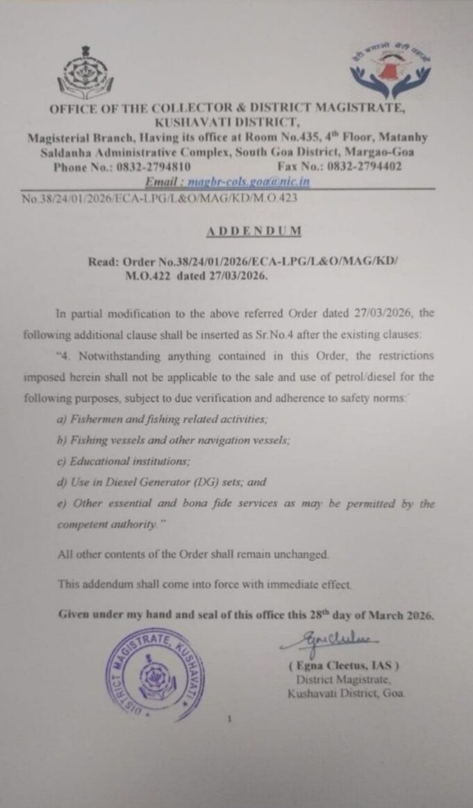 Fishing, education and other key sectors exempted from fuel restrictions in South Goa & Kushavati