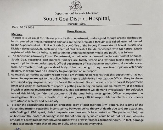 SGDH refutes Forest Department claims in Dinesh Gaude death case; express concern over ‘leaked’ official correspondence
