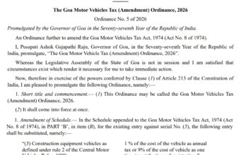Goa revises tax for construction equipment vehicles