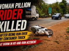 Woman pillion rider killed after being run over by container truck at Borim in hit-and-run accident