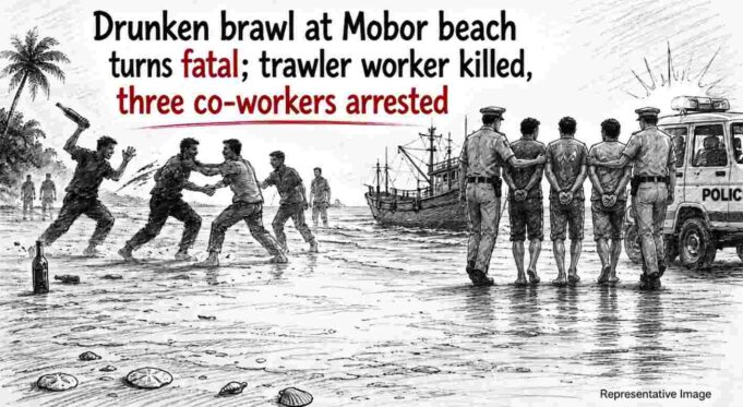 Drunken brawl at Mobor beach turns fatal; trawler worker killed, three co-workers arrested