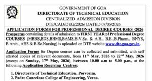 DTE invites applications for professional degree courses for 2026-27