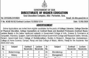 Higher Education Dept invites applications for 116 contract and 99 lecture basis posts