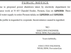 Restricted water supply in Pernem taluka on May 12 and 13