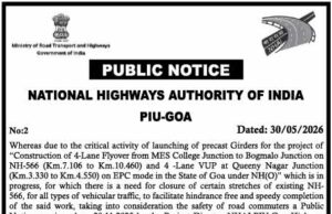NHAI extends NH-566 traffic diversion till August 31 for Verna flyover works