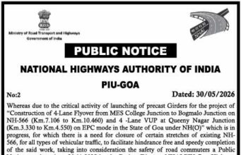 NHAI extends NH-566 traffic diversion till August 31 for Verna flyover works