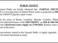Salauli pipeline repair to disrupt water supply in parts of Goa from May 25 to 27