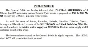 Salauli pipeline repair to disrupt water supply in parts of Goa from May 25 to 27