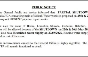 Salauli pipeline repair to disrupt water supply in parts of Goa from May 25 to 27