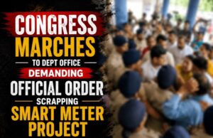 Congress marches to Dept office demanding official order scrapping smart meter project