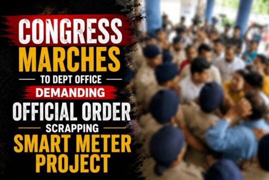 Congress marches to Dept office demanding official order scrapping smart meter project