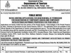 Tourism Department invites applications for shack and hut permissions in private properties for 2026-27 season