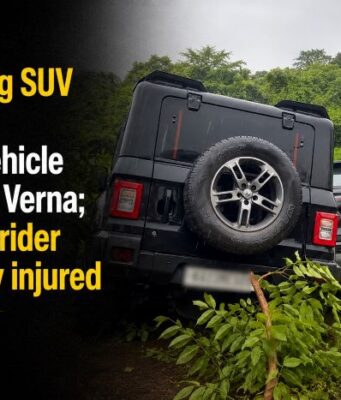 Speeding SUV triggers three-vehicle crash at Verna; scooter rider critically injured