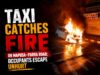 Taxi catches fire on Mapusa–Parra road; occupants escape unhurt