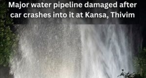Major water pipeline damaged after car crashes into it at Kansa, Thivim