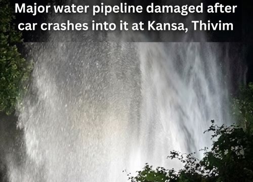 Major water pipeline damaged after car crashes into it at Kansa, Thivim