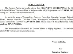 Salaulim water treatment plant shutdown on June 29; restricted water supply in South Goa on June 30