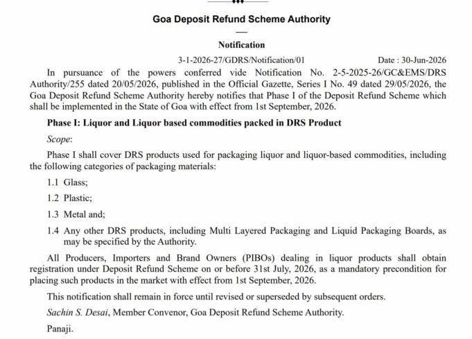Goa to roll out Deposit Refund Scheme for liquor and liquor-based commodities in Phase I from Sept 1