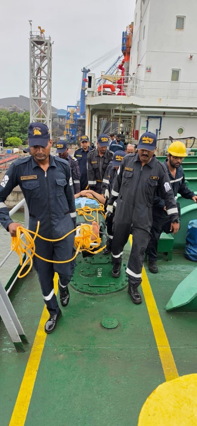 Indian Coast Guard evacuates 2 injured Seafarers from merchant vessel off Goa Coast