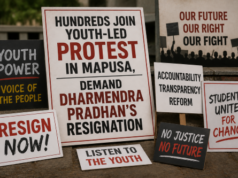 Hundreds Join Youth-Led Protest in Mapusa, Demand Dharmendra Pradhan’s Resignation