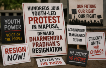 Hundreds Join Youth-Led Protest in Mapusa, Demand Dharmendra Pradhan’s Resignation