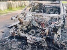 Scooterist injured after Mercedes crash at Sancoale; vehicle goes up in flames