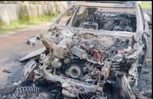 Scooterist injured after Mercedes crash at Sancoale; vehicle goes up in flames