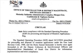 South Goa Mamlatdars & Joint Mamlatdars authorised to clear mutation applications on holidays, after office hours to expedite mutation applications